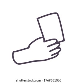 mano con diseño de iconos de estilo de línea de tarjeta, competencia de aficiones al fútbol de fútbol de fútbol y tema del juego Ilustración del vector