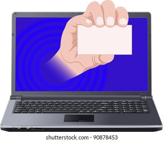 hand with card out laptop screen