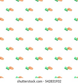 Hand with card pattern. Cartoon illustration of hand with card vector pattern for web