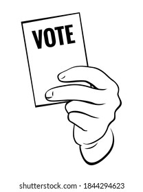 Manos con tarjeta y vota. Ilustración vectorial e icono. 