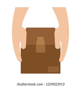 Hand with cardboard box