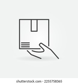 Hand with Cardboard Box vector Warehouse concept icon or symbol in outline style