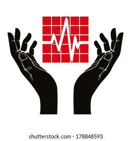 Hand with cardiogram vector symbol.