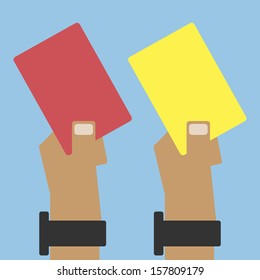 Hand With A Card(red Card And Yellow Card Of Football )