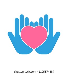 Hand care charity logo emblem design template. Social foundation for human welfare vector illustration