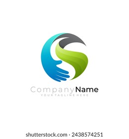 Hand care design social, charity logo template, letter S