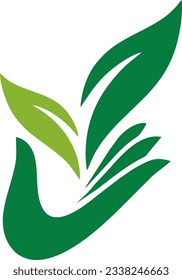 Hand care ecology plant leaf logo vector image