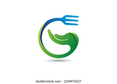 hand care food logo. fork and hand symbol. healthy food icon