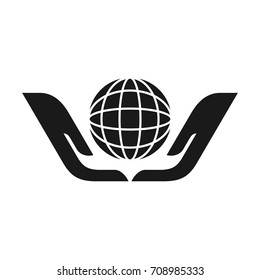hand of care and globe symbol vector logo.