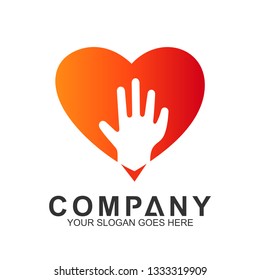 hand care icon, heart with hand vector, caring and love logo design