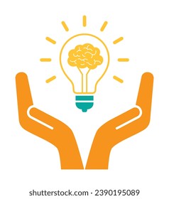 hand care lightbulb with brain inside icon