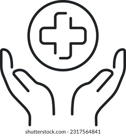 Icono de la línea de atención médica manual Set está diseñado con imágenes adecuadas para todo tipo de servicios médicos y sanitarios