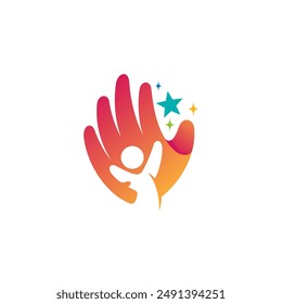 Logotipo del cuidado de la mano con los niños diseñan logotipos sociales, comunitarios