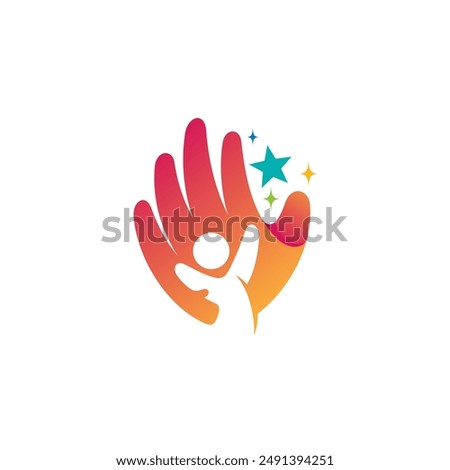 Hand care logo with children design social, community logos