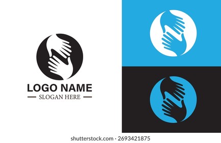 Hand care logo design with circle shape isolated on white background.