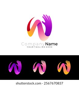 Hand care logo and letter W design colorful, 3d style