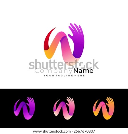 Hand care logo and letter W design colorful, 3d style