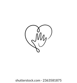 Hand care logo with love design community, line style