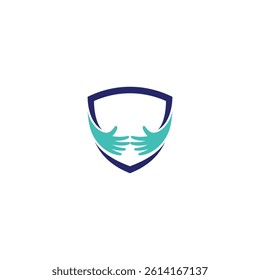 hand care logo with shield frame in flat design style
