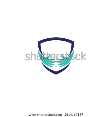 hand care logo with shield frame in flat design style