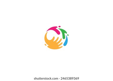 logotipo del cuidado de la mano con salpicadura en estilo de diseño de Vector colorido