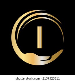Hand Care Logo Template On Letter I. Initial Unity Charity Foundation Sign. Unity Team Work Logo Design with I Letter Template