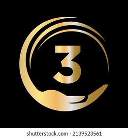 Hand Care Logo Template On Letter 3. Initial Unity Charity Foundation Sign. Unity Team Work Logo Design with 3 Letter Template