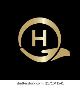 Vorlage für Handpflege-Logo auf Buchstabe H. Design-Vektorvorlage für den Creative-Buchstaben H Logo.