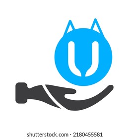 Plantilla De Logotipo De Cuidado De La Mano En La Letra U. Letra creativa Plantilla vectorial de diseño con logotipo U.
