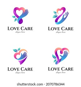 conjunto de plantillas de logotipo de cuidado de la mano, colección de logotipos de corazón de salud