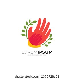 Hand care logo with wheat design combination, charity icon, unity logos