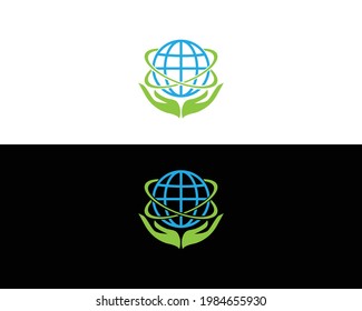 Hand care logo with world symbol template vector design