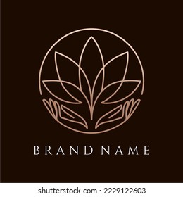 Hand Care Lotus Circle Line Logo Design