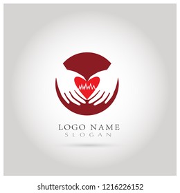 Hand Care Love Heart & Health Logo. Symbol & Icon Vector Template.