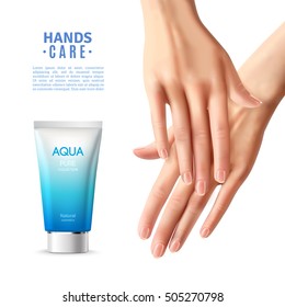 Hand care moisturizing anti age cream for women advertisement realistic informative poster with beautiful fingers vector illustration