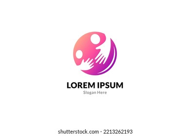 Hand care mom and child, World Children's Day Vector Logo, Charity or Community Care Logo in flat design