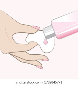 Cuidado de la mano. Removedor de pollos de uñas. Aplicación de productos de belleza