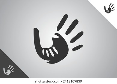 Símbolo de mano de cuidado. Plantilla de identidad de los bebés, guarderías y padres. Logotipo perfecto para empresas relacionadas con la guardería y el negocio de los símbolos para la crianza de los hijos. Fondo aislado. Vector eps 10.