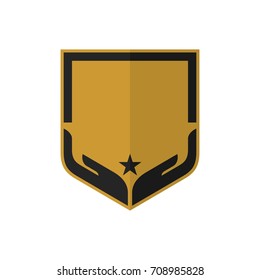 Hand Of Care Vector Logo. Shield Icon.
