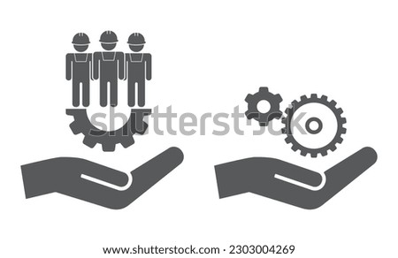 Hand care worker people team work in gear mechanism business icon