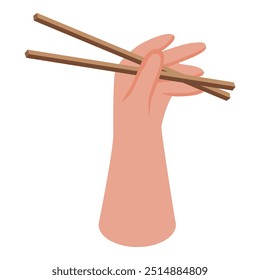 Hand is carefully holding chopsticks, preparing to enjoy a delicious asian meal