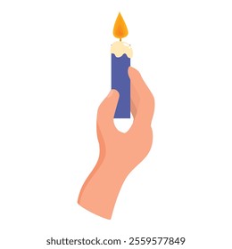 Hand is carefully holding a lit candle, casting a warm and comforting glow