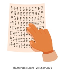 Hand carefully touching braille dots on paper, experiencing tactile reading