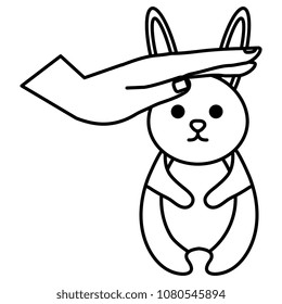 hand caressing cute rabbit character