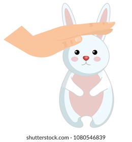 hand caressing cute rabbit character