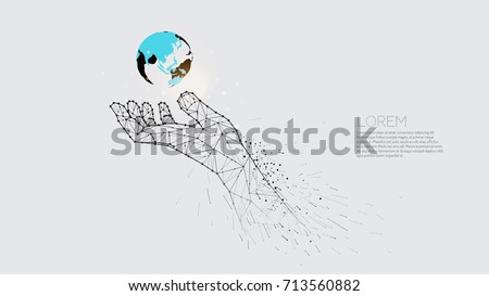 Hand carring under the world. Abstract vector illustration hand and motion. line dot graphic design. - line stroke weight editable