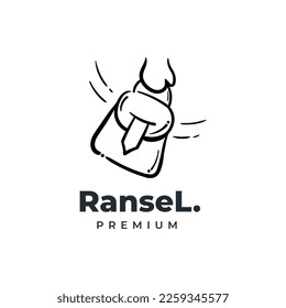 Hand carrying bag logo hand drawn icon. Ransel accessories line drawing design illustration.