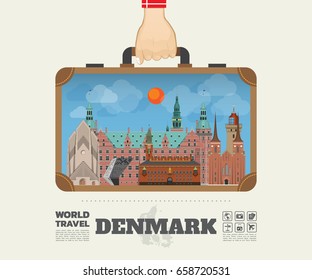 Hand carrying Denmark Landmark Global Travel And Journey Infographic Bag. Vector Design Template.vector/illustration