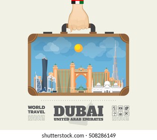 Bolsa Infográfica Dubai Landmark Global Travel and Journey. Modelo de design vetorial. Vector/ilustração