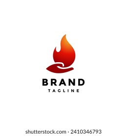 Hand Carrying Fire Embers Logo Design. Hand With Blazing Fire Symbol Logo Design.